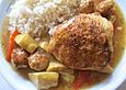 H&auml;hnchen mit Bratwurst und Artischocken