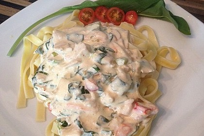 Pasta mit Bärlauch-Frischkäse-Soße und Cocktailtomaten 23