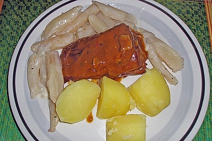Mosterbraten mit Bergmannsspargel