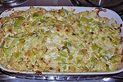 Putenschnitzel mit R&ouml;stis in Lauch - K&auml;seso&szlig;e &uuml;berbacken