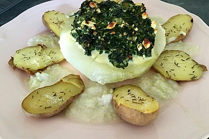 Kohlrabi gefüllt mit Spinat, Schafskäse und Schalotten