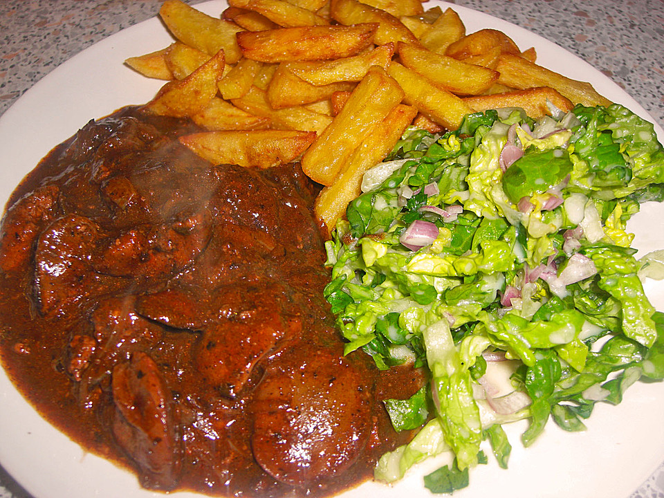 Geflügelleber mit roten Zwiebeln in Balsamico-Sahne-Soße (Rezept mit ...