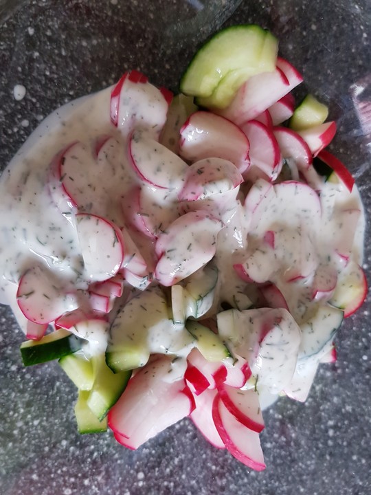 Gurken-Radieschen-Salat mit einem erfrischendem Jogurthdressing (Rezept ...