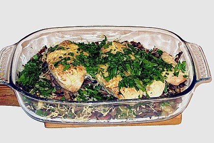 &Uuml;berbackenes H&auml;hnchenfilet auf Rosenkohl 2