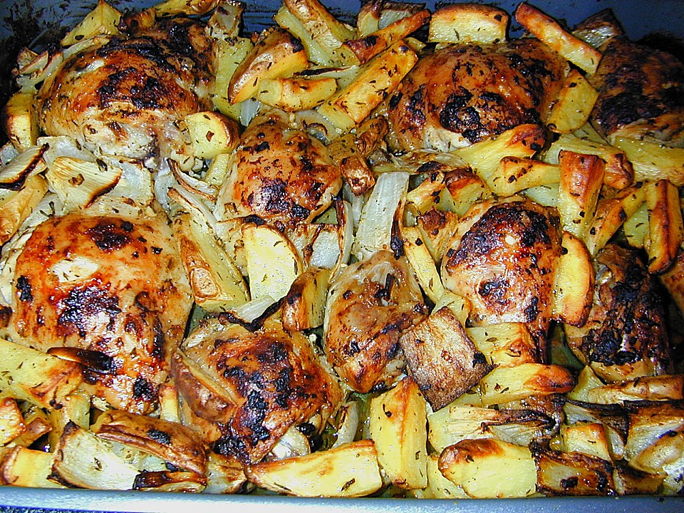 Knoblauch - Zitronen - Hähnchen mit Ofenkartoffeln (Rezept mit Bild ...
