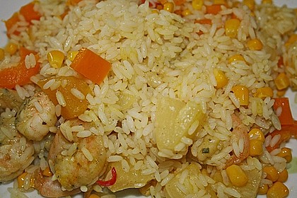 Exotische Reispfanne mit Ananas, Shrimps und Mangochutney 5