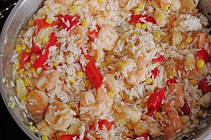 Exotische Reispfanne mit Ananas, Shrimps und Mangochutney 7