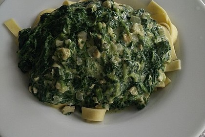 Bandnudeln mit frischem Spinat und Lachs 12