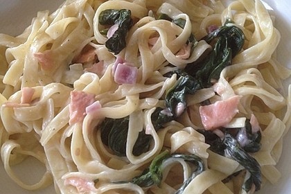 Bandnudeln mit frischem Spinat und Lachs 23