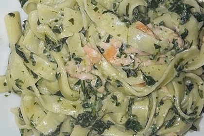 Bandnudeln mit frischem Spinat und Lachs 21