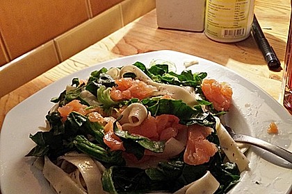 Bandnudeln mit frischem Spinat und Lachs 19