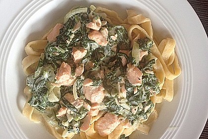 Bandnudeln mit frischem Spinat und Lachs 3