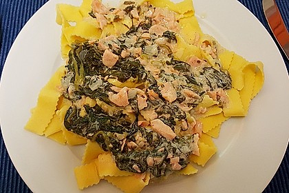 Bandnudeln mit frischem Spinat und Lachs 14