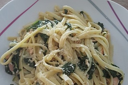 Bandnudeln mit frischem Spinat und Lachs 27