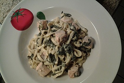 Bandnudeln mit frischem Spinat und Lachs 36