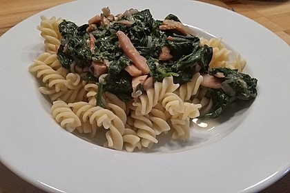 Bandnudeln mit frischem Spinat und Lachs 18