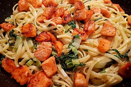 Bandnudeln mit frischem Spinat und Lachs 20