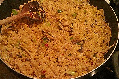 Gr&uuml;ner Bratreis mit Pilzen 1