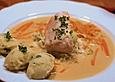 Steinbei&szlig;erfilet aus dem Cidre - Bad mit Lauchgem&uuml;se