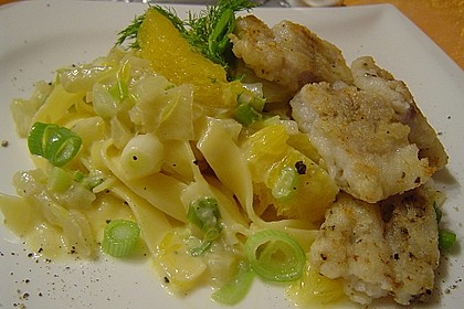 Tagliatelle an Orangen-Fenchel-Sauce mit gebratenen Kabeljaufiletstücken 5