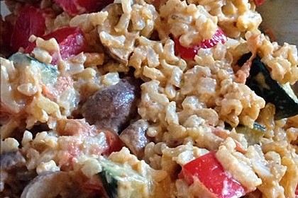 Bunte, mediterrane Gemüsepfanne mit Reis 17