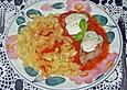 &Uuml;berbackenes Schweinefilet mit Bandnudeln mit Zucchiniso&szlig;e