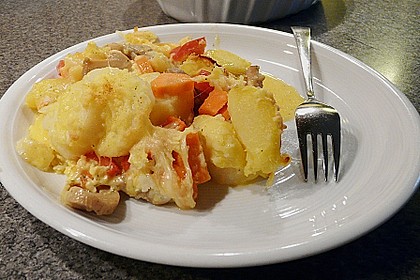 Kartoffelauflauf mit Paprika und Champignons 2