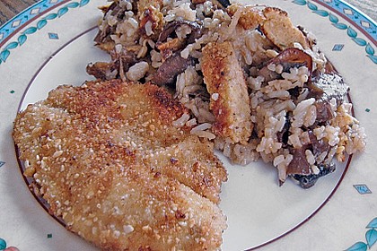 Rotbarschfilet mit Erdnusspanade und Pilzgem&uuml;se