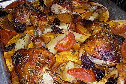 Hähnchenschenkel auf Kürbis aus dem Ofen 5