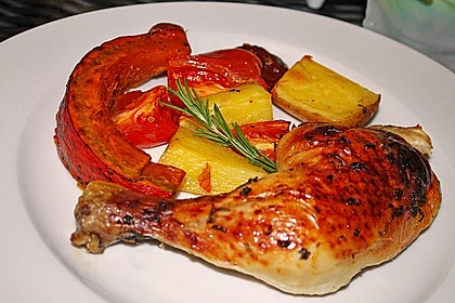 Hähnchenschenkel auf Kürbis aus dem Ofen 3