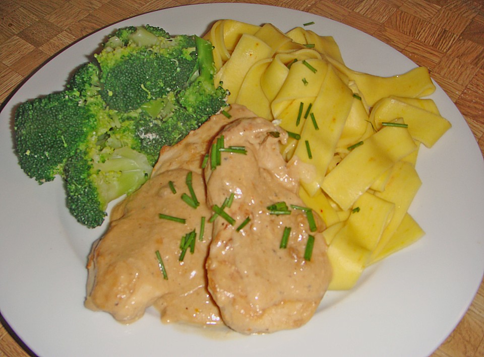 Hähnchenbrust mit Orangensauce und Bandnudeln (Rezept mit Bild ...