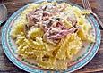 SABO - Spaghetti in Knoblauchsahnesauce, Schinken und Mini - Portobellos