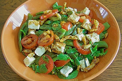 Gr&uuml;ne Bohnen mit Tomaten - Ruccola - Schafsk&auml;se Salat