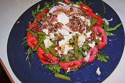 Gr&uuml;ne Bohnen mit Tomaten - Ruccola - Schafsk&auml;se Salat 1