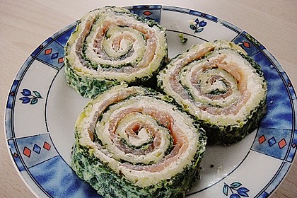 Lachsrolle mit Spinat und Frischkäse 55