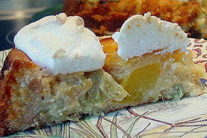 Rhabarber - Pfirsichkuchen mit Baisertupfen vom Blech