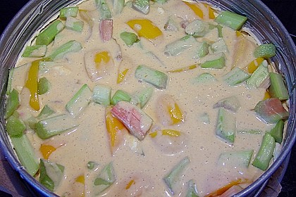 Rhabarber - Pfirsichkuchen mit Baisertupfen vom Blech 3