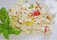 Reissalat mit Eier, Tomate und Lauch