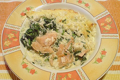 Lachsauflauf mit Spinat und Reis 5