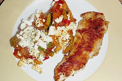 Puten - Parmesan - Schnitzel mit Feta - Gem&uuml;sepfanne