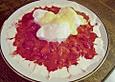Schneenockerl mit Vanillepudding und Obstmus