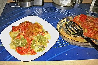 Auflauf mit Stangenbohnen, Kartoffeln, Tomaten und Gelderl&auml;nder Bauchspeck 1