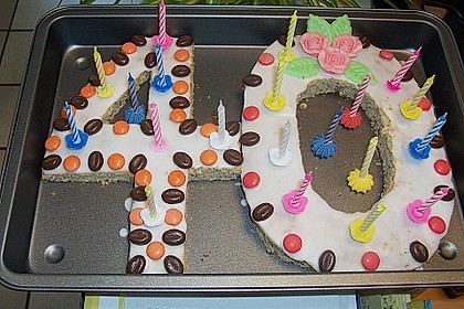 Bunter Geburtstagskuchen mit Waffelr&ouml;llchen - Mandel - Kerzen 36