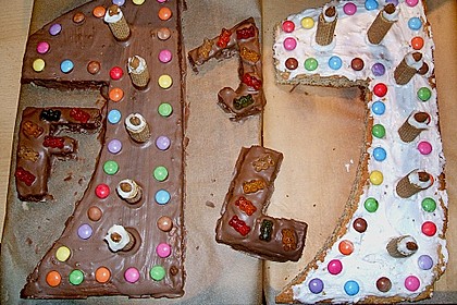 Bunter Geburtstagskuchen mit Waffelr&ouml;llchen - Mandel - Kerzen 43