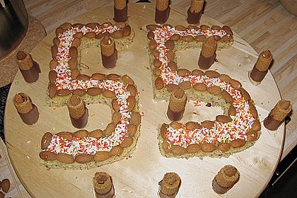Bunter Geburtstagskuchen mit Waffelr&ouml;llchen - Mandel - Kerzen 15