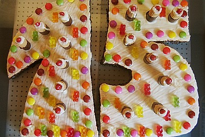 Bunter Geburtstagskuchen mit Waffelr&ouml;llchen - Mandel - Kerzen 27