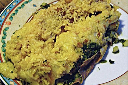 &Uuml;berbackene Pfannkuchenrollen mit Spinatf&uuml;llung 1