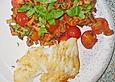 Zanderfilet auf Tomaten und Pfifferlingen