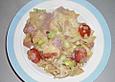 Schinkennudeln mit Lauch und Tomate