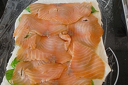 Mozzarella - R&ouml;llchen mit Lachs auf Rauke 24